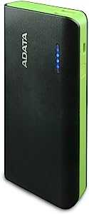 ADATA 10000mAh モバイルバッテリー LEDライト付き ブラック/グリーン APT100-10000M-5V-CBKGR